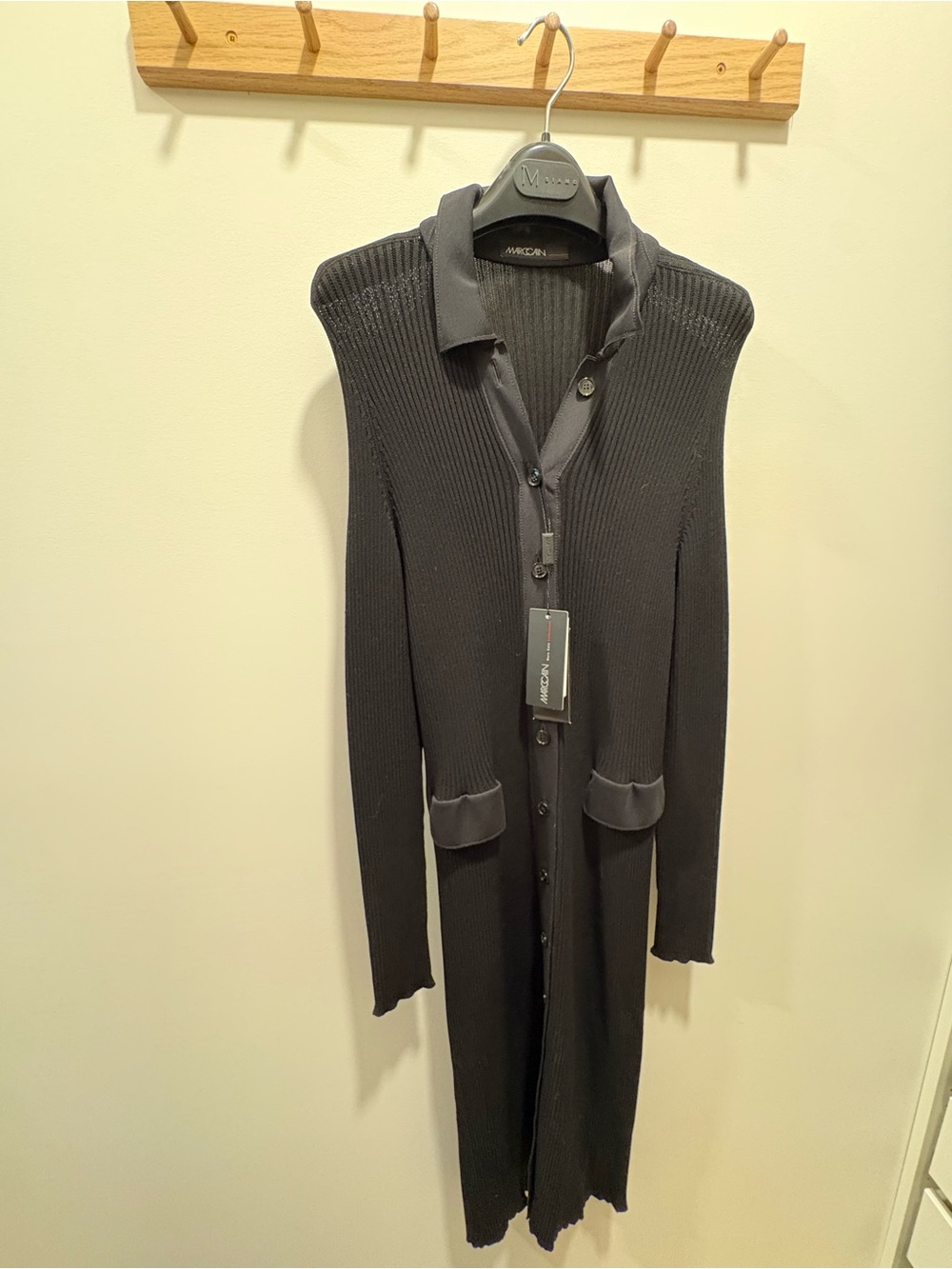 Marc Cain Black Long Ribbed Button-Front Cardigan